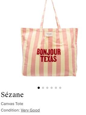 Bonjour Montreal Pink & Cream Striped canvas Tote Bag by Sezane